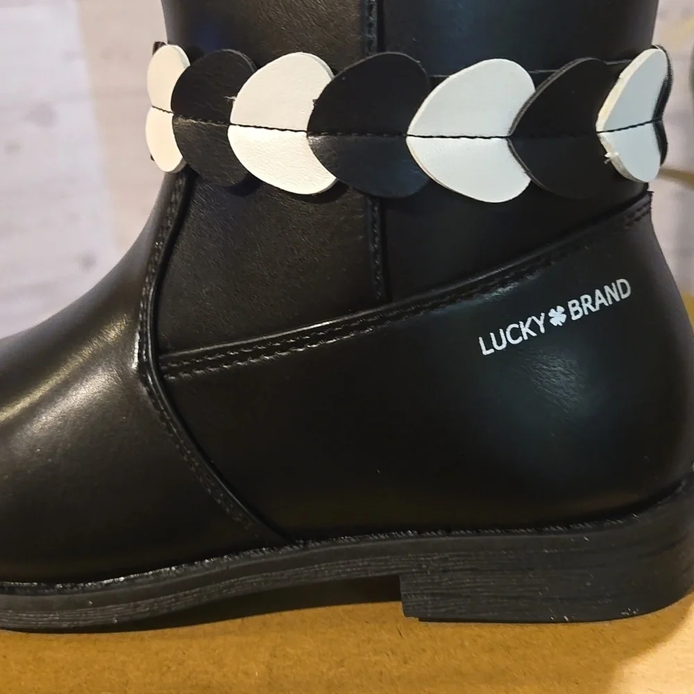 Lucky Brand Kids Black Boots with White Accent Sz 13